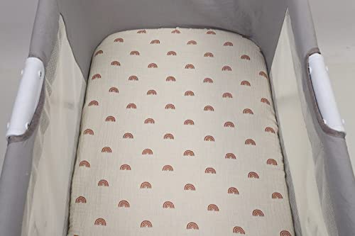 Muslin Bassinet Sheets 2 Pack Set For Baby Boy And Girl, 100% Muslin Cotton Fitted Sheet For Oval Hourglass And Rectangular Bassinet Mattress, Natural And Rainbow #TOP4