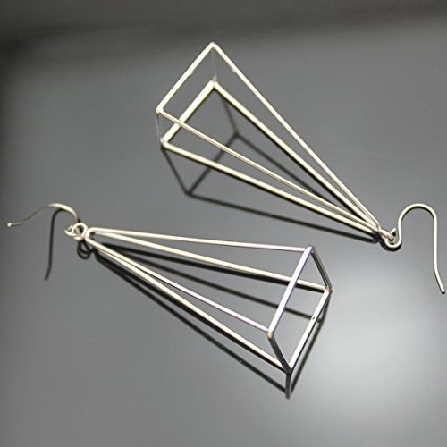 Rechicgu Silver Blogger Aztec Cut Out 3D Triangle Pyramid Steampunk Diva Gypsy Earrings With Gift Box #TOP4