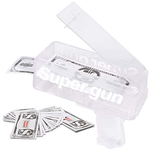 Wowok Transparent Money Guns Shooter, Super Money Gun Make it Rain Toy Gun Spary Cash Gun for Movies Game Party with 100 Pieces Play Money(Transparent)