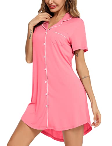 Image of Pjmlifecoco Nightgown for Women Button Down Sleepshirt Short /Long Sleeve Nightdress Soft Modal Sleepwear S-XXL