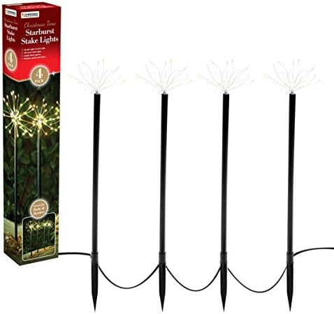 The Christmas Workshop 70369 LED Starburst Path Lights / Outdoor Christmas Lights / 50cm Tall Stake Lights / 4 Pack / 160 Warm White LED Light Bulbs