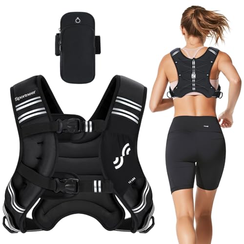 Sportneer Gewichtsweste mit reflektierenden Streifen für Gewichtheben, Laufen und Fitness 3,6 kg/ 5,4kg/ 6,8 kg/ 9kg/ 11kg, Brustgröße Verstellbar, Praktische Tasche, Gefüllte Gewichtsweste Sportneer Gewichtsweste mit reflektierenden Streifen für Gewichtheben, Laufen und Fitness 3,6 kg/ 5,4kg/ 6,8 kg/ 9kg/ 11kg, Brustgröße Verstellbar, Praktische Tasche, Gefüllte Gewichtsweste