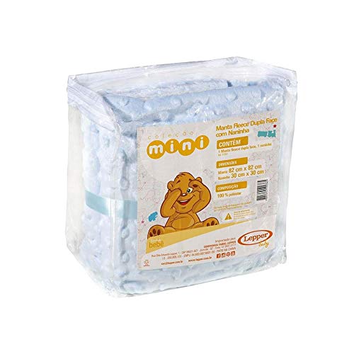 Manta e Naninha Azul Ursinho Bebê Lepper Fleece Dupla Face