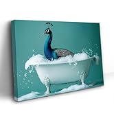 PBXBJY Animal Bathroom Wall Art Peacock in the Bathtub Canvas Pictures Funny Animals Painting Pri...
