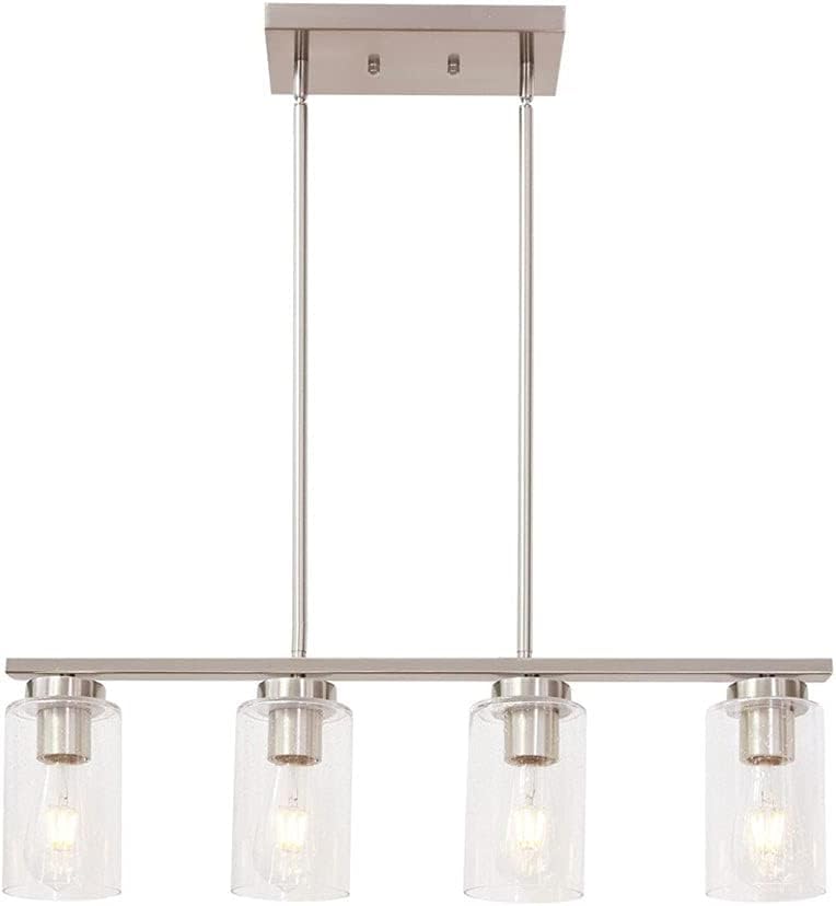 Suspension îlot de cuisine à 4 lumières avec cylindres en verre transparent et chrome