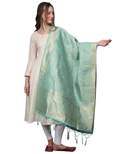 Women's Bandhani Art Silk Gharchola Dupatta with Zari Woven and Floral Vine Border Design Stole, Chunni