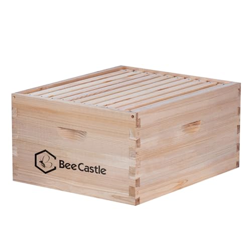 BeeCastle 10 Frame Deep Brood Bee Hive Box Langstroth Honey Bee Hive Include Beehive Frames and Waxed Foundations (Unassembled)