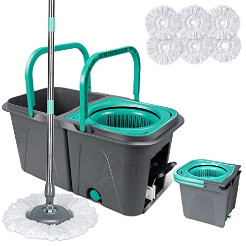 Image of Midyb Spin Mop and Bucket, Mop and Bucket with Wringer Set for Home, Stackable Spin Mops with Foot Pedal for Floor Cleaning, Wet & Dry Mop with 6 Microfiber Refillsfor Hardwood, Tile, Marble