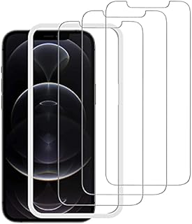 Teskyer Screen Protector Compatible with iPhone 12/iPhone 12 Pro 6.1 Inch, HD Tempered Glass Film with Easy Installation Frame, Ultra-Clear, Anti-Scratch, 3 Pack