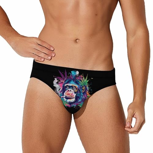 Chimpanzee Monkey Weed Novelty Men's Brief Swimwear Pants Swimming Trunks Beach Shorts Underwear