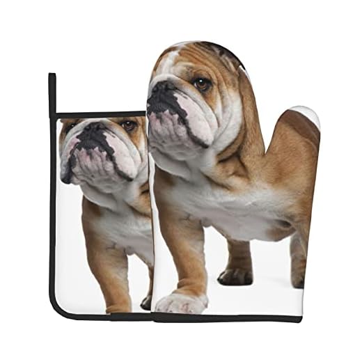 Ugnsvantar engelsk-bulldogg tryck ugn handskar grytlapp set två delar för mikrovågsugn grill baka grill