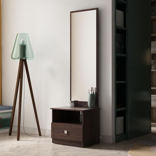 Image of Omega Dressing Table with Storage | Engineered Wood | Choco Walnut Finish | 1 Drawer, 1 Shelf | Matte Finish | 36-Month Warranty | Knock Down