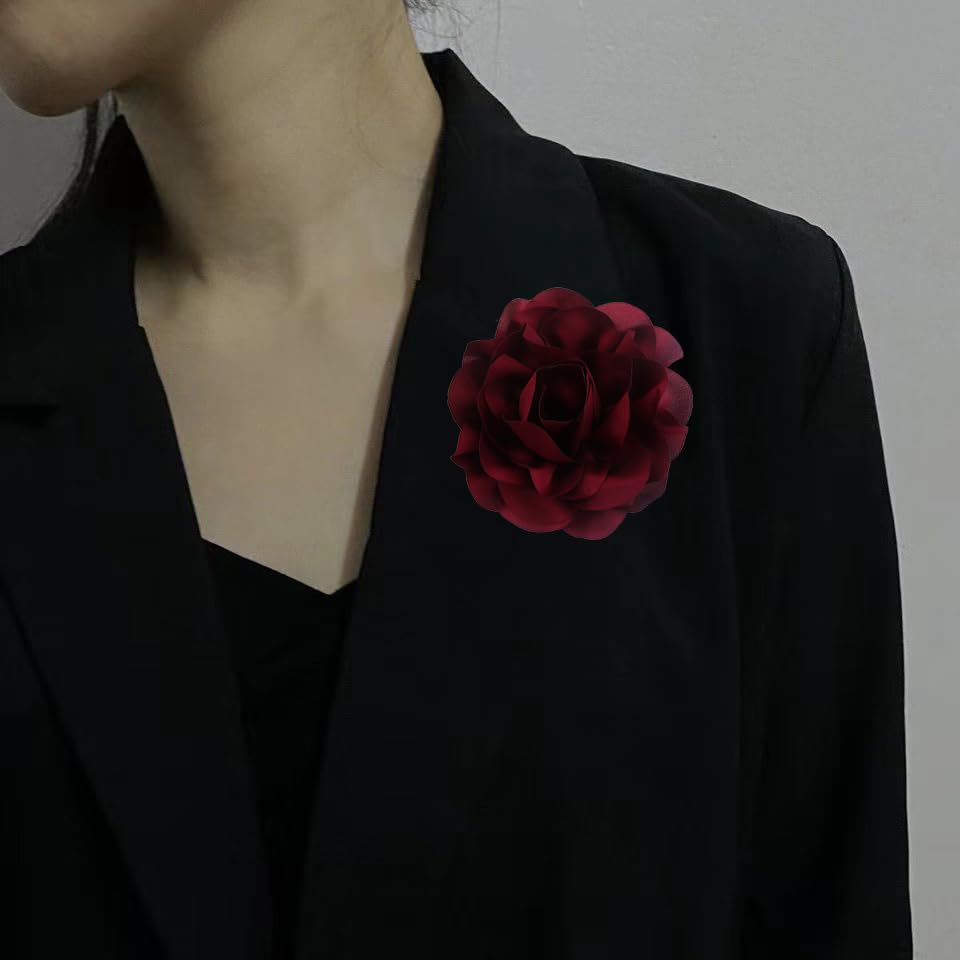 Image of Dainty Fabric Rose & Camellia Flower Oversized Brooch Pins & Hair Clip - Large Lapel Pin, 4.3in /7.5in