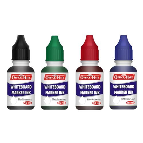 Image of Soni Officemate Whiteboard Marker Ink - 15ml | Pack of 4 (Mix)| Black, Blue, Red & Green |Smooth, Easy Wipe, Long-Lasting Ink | Eco-Friendly & Bright