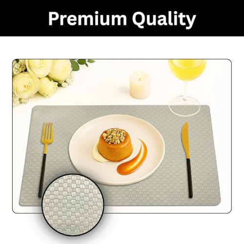 Image of Amazon Brand - Umi PVC Vinyl Foam Design Placemat STPG127 | Heat Resistant, Wipe Clean, Anti-Skid Table Mats for Dining Table, Kitchen & Home Decor (30x45 CM Grey Set of 2)