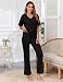 UMIPUBO Schlafanzug Damen Pyjamas Nachtwäsche Set Zweiteiler Sommer Elegant 2-Teilig Loungewear Lang Elastischer Pyjamahose und Shirt Leichter Hausanzug (Schwarz, XXL)