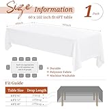 Showgeous White Tablecloths Rectangular Polyester Tablecloth for 6ft Rectangle Tables Washable White Fabric Table Covers for Wedding Banquet Restaurant Buffet Parties Camping(153x260cm) - Image 2