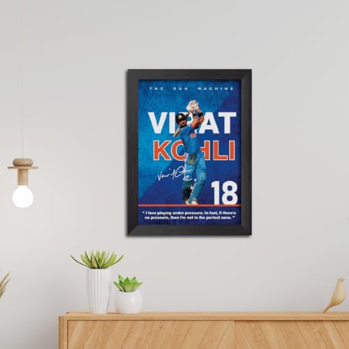 Image of TenorArts Virat Kohli Poster with Quotes Indian Legend Cricket Player Photo Frame Painting with Matt Finish Black Textures (12 inches x 9inches)