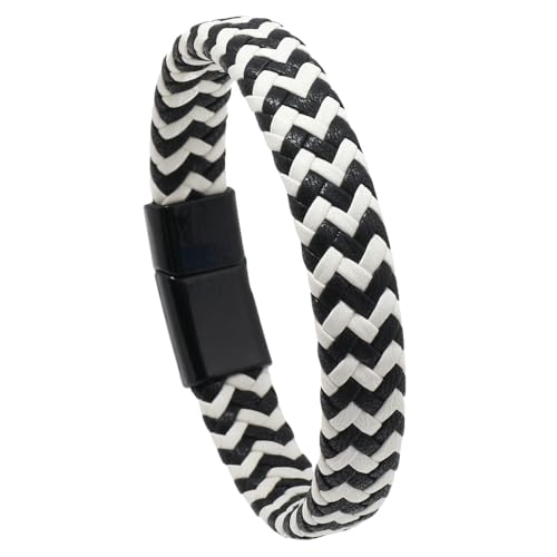 QLEQMZTV Herren Lederarmband, Einfaches Gedrehtes Lederarmband, Handgefertigtes Geflochtenes Armband, Lässiges Armband, Vintage Punk, Charmanter Schmuck Für Männer Und Frauen, Schwarz, Weiß