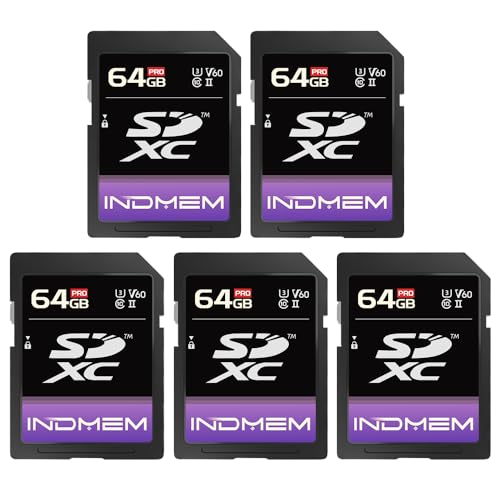 64GB SD�J�[�h5�p�b�N�AUHS-II V60 U3 SDXC�������[�J�[�h�A�ő�280MB/�b�̍����ǂݎ��BV60�������[�J�[�h�A�v���t�F�b�V���i���J����4K/6K�r�f�I�p�B