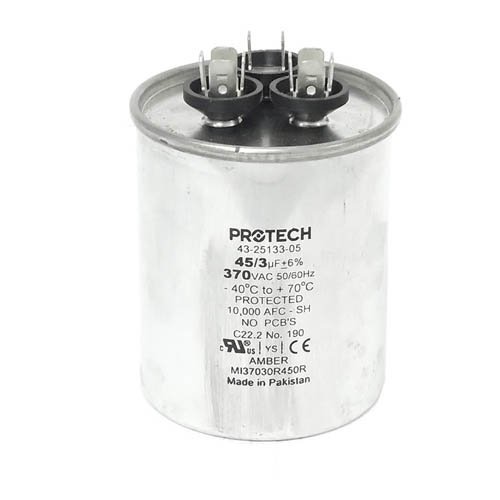 43-23204-34 -Ruud OEM Round Replacement Dual Run Capacitor 45 + 3 UF/MFD 370 Volt