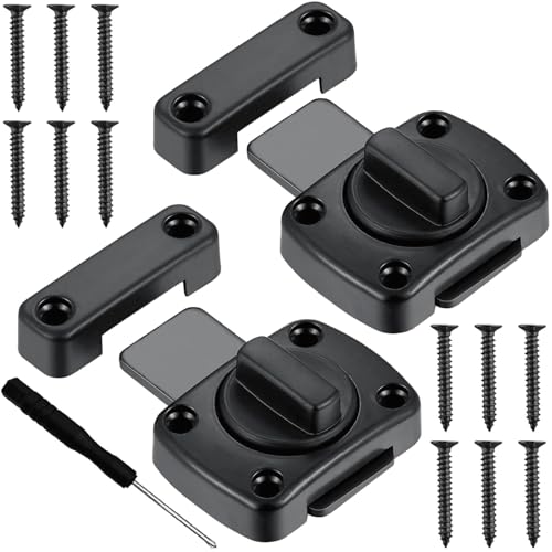 Wopanxye ブラック内装安全ロック, 2個 回転ボルトロック, ペットドアラッチ, 亜鉛合金両面ラッチ, 用途 引き戸 キャビネット 窓 引き出し 浴室, 左右兼用