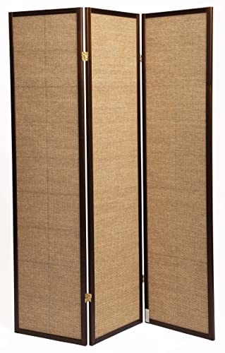 Legacy Decor 3 Panels Room Divider Privacy Screen Rattan Cane Webbing Insert Dark Walnut Finish Frame 71” High X 52” Wide #TOP1