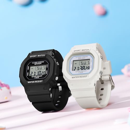 Unisex Fashion Square Digital Watch for Women Men, LED Backlight Alarm Stopwatch Date/Day Display, 50M Waterproof Casual Military Wristwatch4