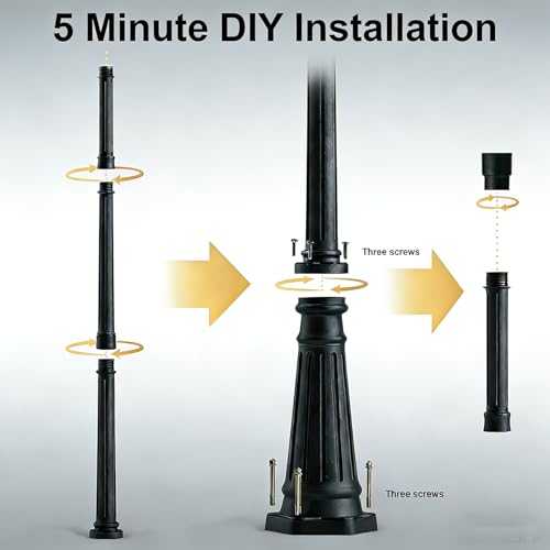 79\" Black Cast Aluminum Street Light Pole, 4-Section Adjustable Lamp Post with Threaded Knob Connection & 3\" Universal Adapter Cap For Outdoor Porch, Patio, Yard, Garden, Driveway (Light Not Included)