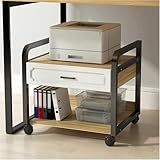 DESIGN ÉLÉGANT ET STRUCTURE ROBUSTE - Ce support d'imprimante arbore un panneau en bois clair au style rétro et un cadre blanc, alliant élégance classique et esthétique moderne. Fabriqué en panneaux de particules de haute qualité et soutenu par d'épais pieds carrés en métal et des barres de renfort, ce chariot offre une durabilité et une stabilité remarquables, ce qui en fait un complément idéal pour votre bureau ou votre espace de travail.