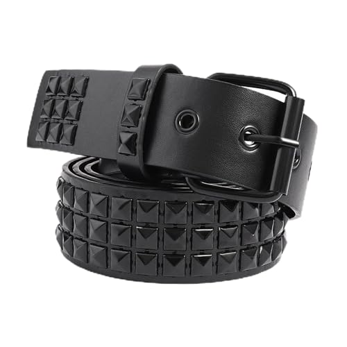 Punk Rock Studded Belt, Black Faux Leather Grommet Belt with Pyramid Rivets, for Jeans, Gothic, Rocker Outfits