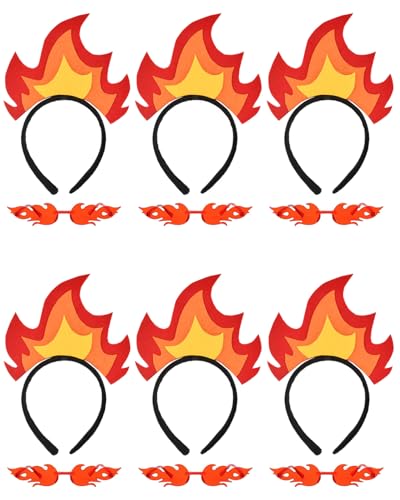 PATURPINT 12 Pieces Flame Headband and Sunglasses Set Red and Yellow Fire Design Party Accessories Costume Headpieces with Matching Glasses