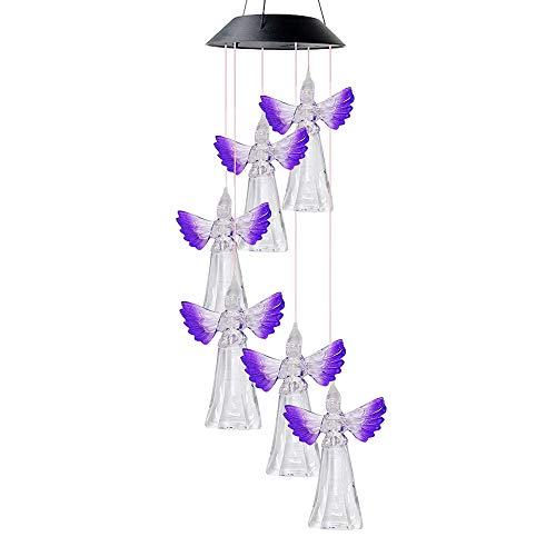 AVEKI Solar Angel Wind Chimes, Solar Wind Chimes Changing Colors Waterproof Outdoor Wind Chimes Gifts for Mom Solar Powered Wind Chimes for Garden, Home, Yard, Patio, Lawn Decoration(Purple)