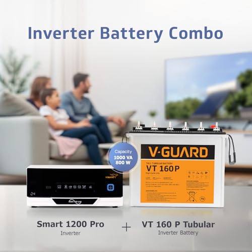 Image of V-Guard Inverter & Battery Combo (Smart Pro 1200 Inverter, VT 160 P (152Ah Tall Tubular Battery)) for Home, Office & Shops