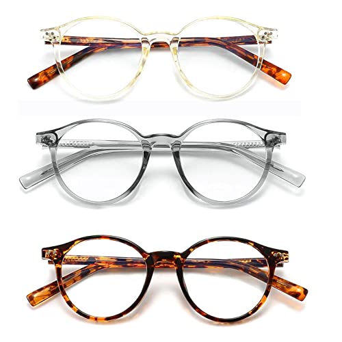 helena 3 Pack Round Blue Light Blocking Reading Glasses sStylish Anti Glare UV Readers (white/gray/leopard, 1.0)
