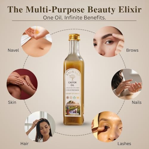 Image of Bagwani Cold Pressed Unbleached Castor Oil For Hair Growth - Glass Bottle 500ml, 100% Natural Haxene-Free Arandi Oil for Skin, Nails, Joint Pain Relief & Constipation | Extra Virgin & IP Grade Certified