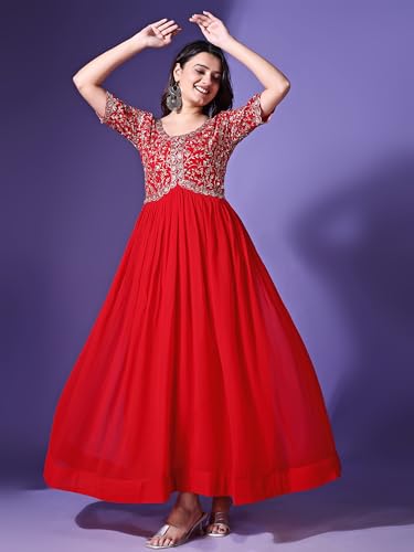 Image of Fashion Basket Georgette Embroidered Anarkali Dress for Women