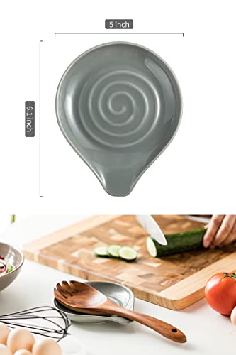 Image of LAUCHUH Spoon Rest, 5 inch Spoon Holder for Stove Top Heat-Resistant Large Ceramic Spoon Rest for Kitchen Counter, Ladles, Tongs, Farmhouse Kitchen Decor, Set of 2, Grey
