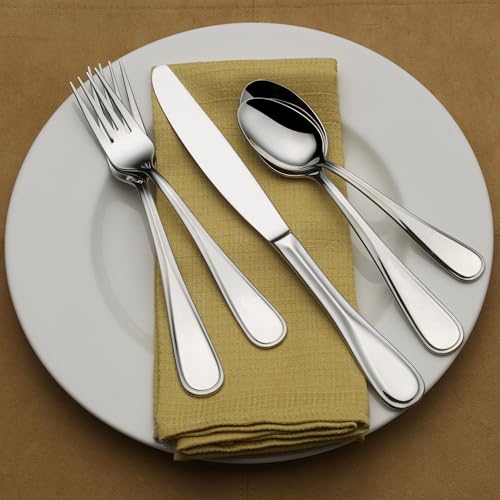 Image of Mikasa Bravo Flatware Service for 8 with caddy, 18 /10 Stainless Steel, Silverware Set with Serving Utensils and Expandable Caddy, 52 Piece