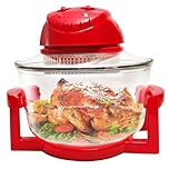 12L Halogen Air Fryer, 1300W Multi-Purpose Countertop Halogen Oven Air Fryer with 130-230°C Manual Adjustable Temp & Timer, Multi-Function Halogen Oven, Retains Nutrients & Flavours red