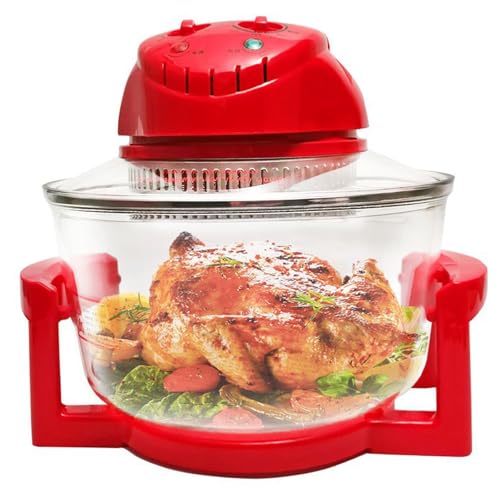 Friteuse à air halogène 12 L, friteuse à air pour four halogène polyvalent 1300 W avec température et minuterie réglables manuellement de 130 à 230 °C, four halogène multifonction, conserve les red