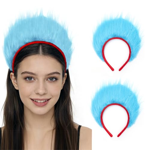 FVCENT 2PCS Blue Fuzzy Headband Costume Furry Headwear Cosplay Christmas Party Accessories Decoration