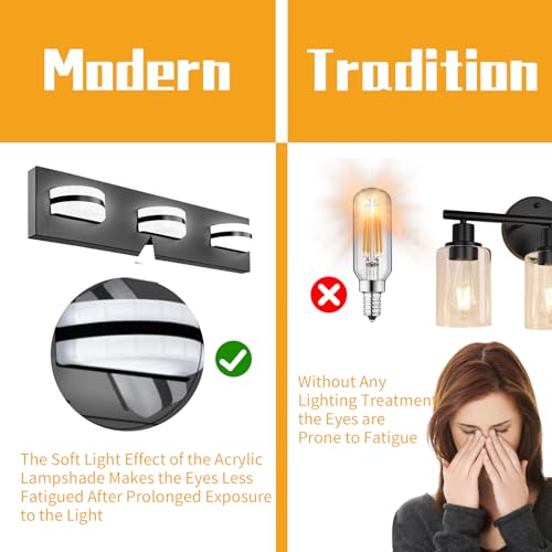 Image of Rotatable LED Bathroom Vanity Light 2-Light 11 inch Black Dimmable ETL | 1100 LM, 15 Min. Quick Install, Acrylic Lampshade, Metal Base, 5000K Color Temperature, Flicker-Free, CRI85 Color Rendering