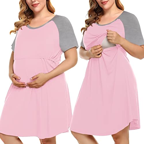 Image of MONNURO Women's Plus Size Labor and Delivery Gown Nursing Nightgown Maternity Sleepwear Dress for Breastfeeding