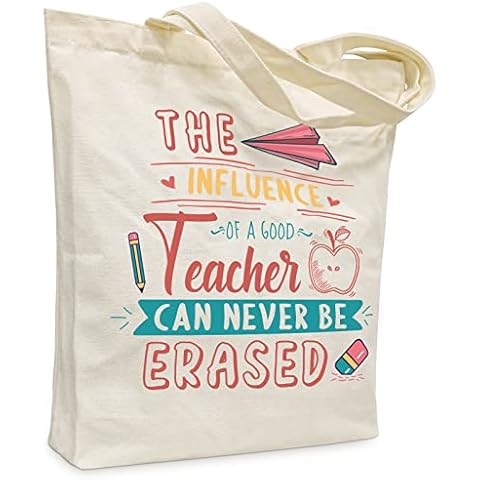 NANOOER Teacher Appreciation Gifts Best Teacher Gifts Canvas Tote Bag Ivory with Inner Pocket for Women Teacher Graduation Christmas Gifts Reusable Grocery Bag Cover