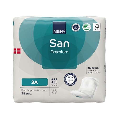 ABENA San 3A Premium Inkontinenzeinlagen 28 Stück für Damen und Herren, 600 ml Saugfähigkeit, schnell einziehende Inkontinenzprodukte, diskrete und anatomische Inkontinenzeinlagen für Männer/Frauen