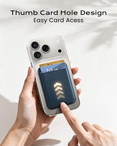 Image of Magnetic Mag-safe Wallet Cell Phone Card Holder for Phone Case with Mag-Safe, Stronger Magnetic RFID Leather Stick on Phone Wallet Compatible with iPhone 17 /16 /15 /14 /13 /12 Series,Navy Blue Color