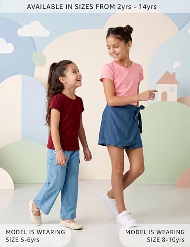 Image of Amazon Brand - Symbol Girls 100% Cotton Solid Half Sleeves T-Shirt | Regular Fit | Age 2-14 Years (Pack of 2)