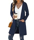 LILBETTER Women's Open Front Cardigan with Pockets Long Sleeve Lightweight Sweaters(Dark Blue,XX-Large)