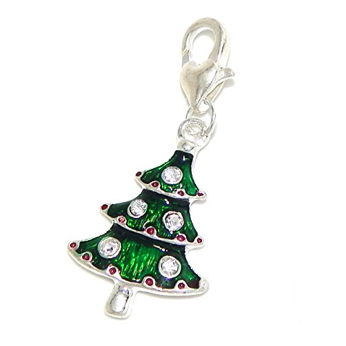 GemStorm Silver Plated Dangling Lobster Clasp Christmas Tree with Crystals Clip on Chain Bracelets GemStorm Silver Plated Dangling Lobster Clasp Christmas Tree with Crystals Clip on Chain Bracelets